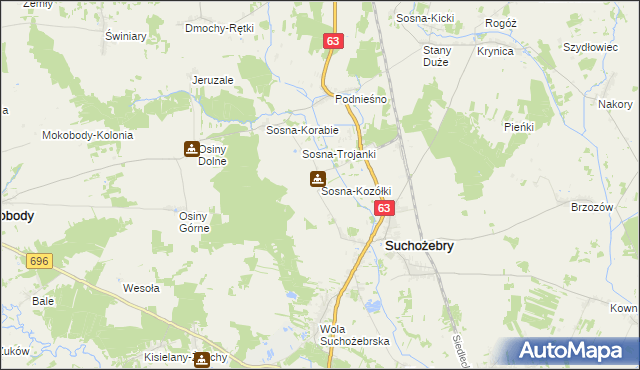 mapa Sosna-Kozółki, Sosna-Kozółki na mapie Targeo