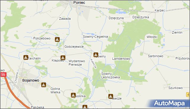 mapa Sowiny, Sowiny na mapie Targeo