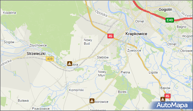 mapa Steblów gmina Krapkowice, Steblów gmina Krapkowice na mapie Targeo