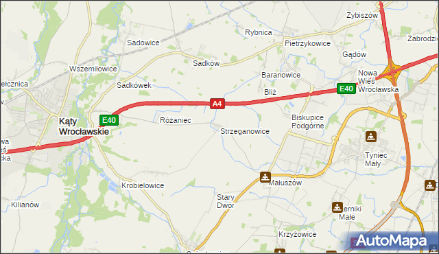 mapa Strzeganowice, Strzeganowice na mapie Targeo