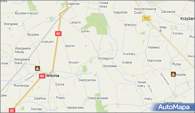 mapa Strzegocin gmina Kutno, Strzegocin gmina Kutno na mapie Targeo