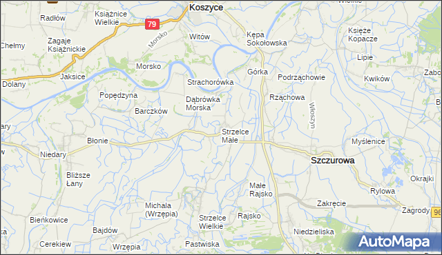 mapa Strzelce Małe gmina Szczurowa, Strzelce Małe gmina Szczurowa na mapie Targeo