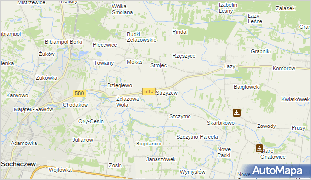 mapa Strzyżew gmina Kampinos, Strzyżew gmina Kampinos na mapie Targeo