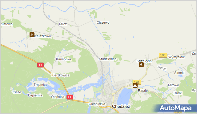 mapa Studzieniec gmina Chodzież, Studzieniec gmina Chodzież na mapie Targeo