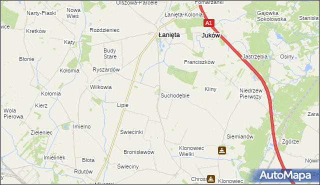 mapa Suchodębie gmina Łanięta, Suchodębie gmina Łanięta na mapie Targeo