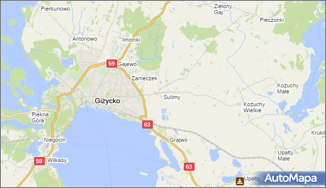 mapa Sulimy gmina Giżycko, Sulimy gmina Giżycko na mapie Targeo