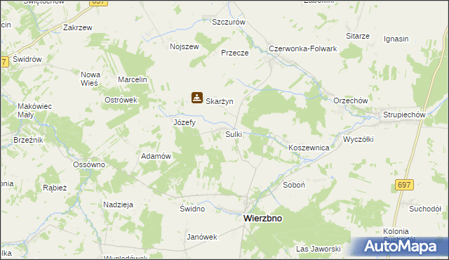 mapa Sulki gmina Wierzbno, Sulki gmina Wierzbno na mapie Targeo