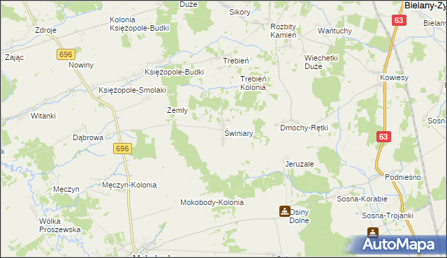 mapa Świniary gmina Mokobody, Świniary gmina Mokobody na mapie Targeo