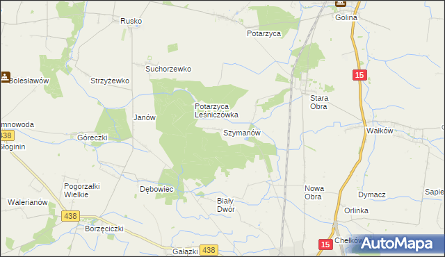mapa Szymanów gmina Koźmin Wielkopolski, Szymanów gmina Koźmin Wielkopolski na mapie Targeo