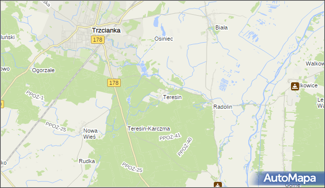 mapa Teresin gmina Trzcianka, Teresin gmina Trzcianka na mapie Targeo