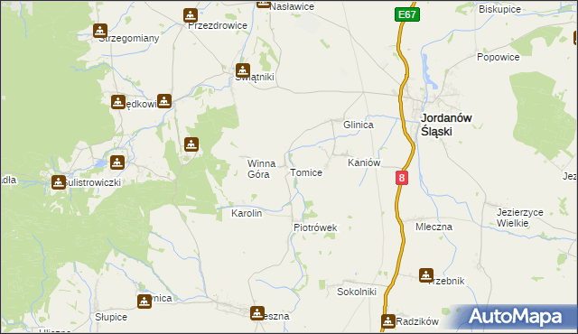 mapa Tomice gmina Jordanów Śląski, Tomice gmina Jordanów Śląski na mapie Targeo