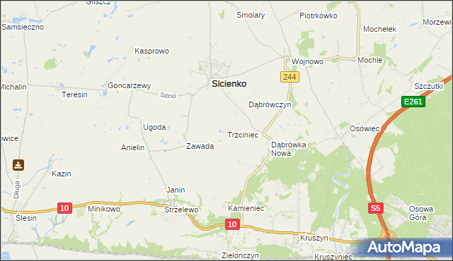mapa Trzciniec gmina Sicienko, Trzciniec gmina Sicienko na mapie Targeo