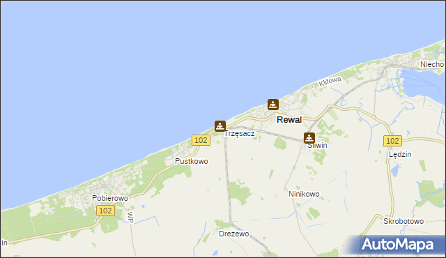 mapa Trzęsacz gmina Rewal, Trzęsacz gmina Rewal na mapie Targeo