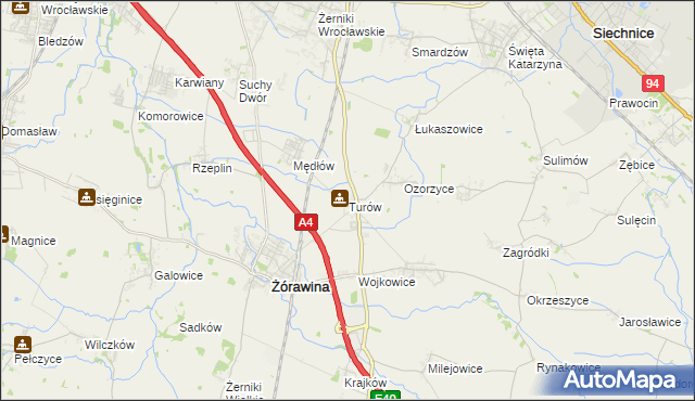 mapa Turów gmina Żórawina, Turów gmina Żórawina na mapie Targeo