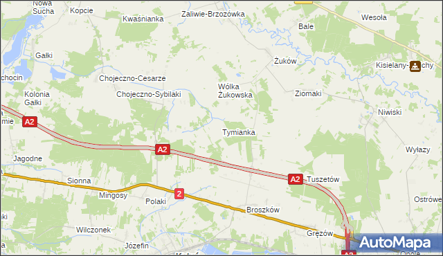 mapa Tymianka gmina Kotuń, Tymianka gmina Kotuń na mapie Targeo