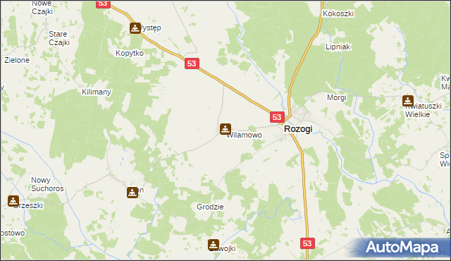 mapa Wilamowo gmina Rozogi, Wilamowo gmina Rozogi na mapie Targeo