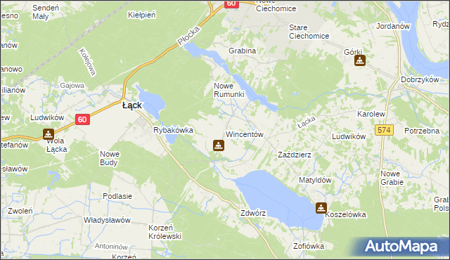 mapa Wincentów gmina Łąck, Wincentów gmina Łąck na mapie Targeo