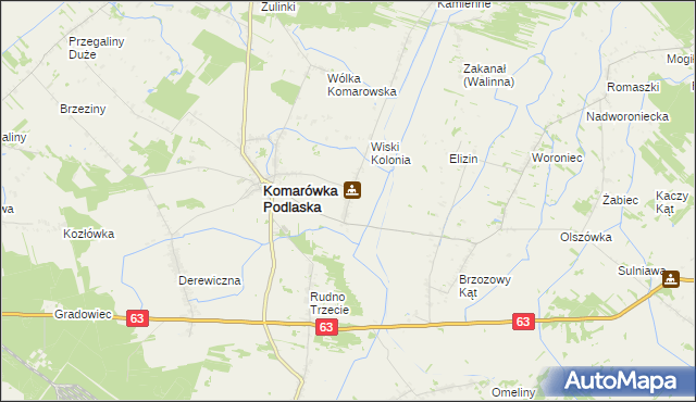 mapa Wiski gmina Komarówka Podlaska, Wiski gmina Komarówka Podlaska na mapie Targeo