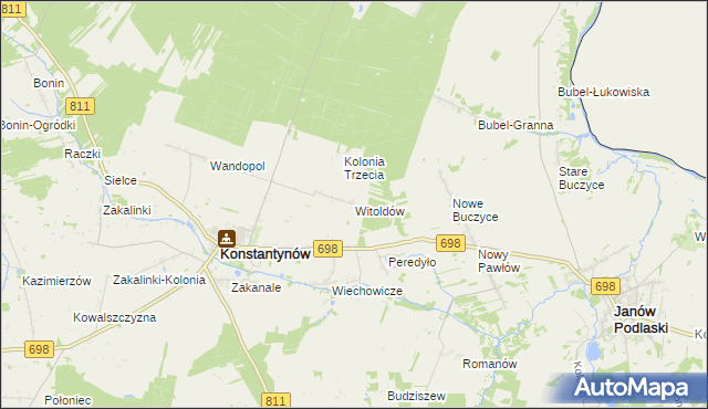 mapa Witoldów gmina Konstantynów, Witoldów gmina Konstantynów na mapie Targeo