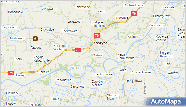 mapa Witów gmina Koszyce, Witów gmina Koszyce na mapie Targeo