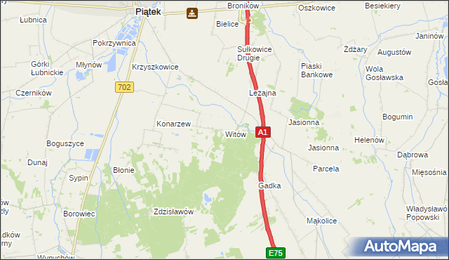 mapa Witów gmina Piątek, Witów gmina Piątek na mapie Targeo