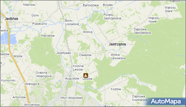 mapa Wojciechów gmina Jastrzębia, Wojciechów gmina Jastrzębia na mapie Targeo