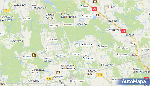 mapa Wojciechowice gmina Góra Kalwaria, Wojciechowice gmina Góra Kalwaria na mapie Targeo