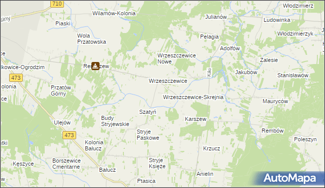 mapa Wrzeszczewice-Skrejnia, Wrzeszczewice-Skrejnia na mapie Targeo