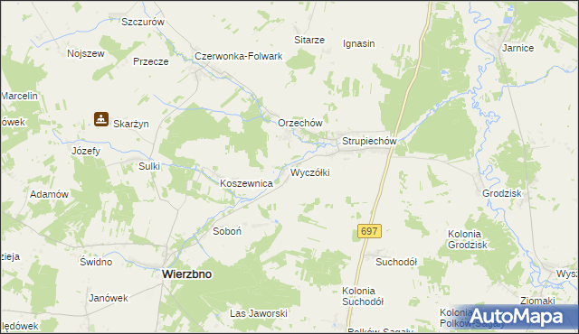 mapa Wyczółki gmina Wierzbno, Wyczółki gmina Wierzbno na mapie Targeo