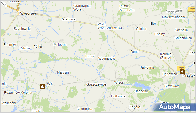 mapa Wygnanów gmina Przytyk, Wygnanów gmina Przytyk na mapie Targeo