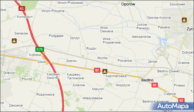 mapa Wyrów gmina Bedlno, Wyrów gmina Bedlno na mapie Targeo