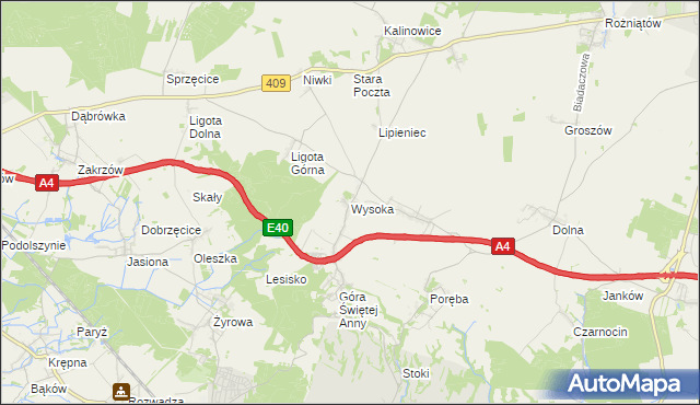 mapa Wysoka gmina Leśnica, Wysoka gmina Leśnica na mapie Targeo