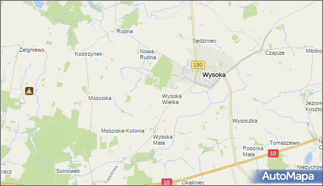 mapa Wysoka Wielka gmina Wysoka, Wysoka Wielka gmina Wysoka na mapie Targeo