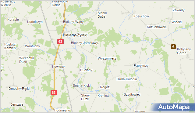 mapa Wyszomierz gmina Bielany, Wyszomierz gmina Bielany na mapie Targeo