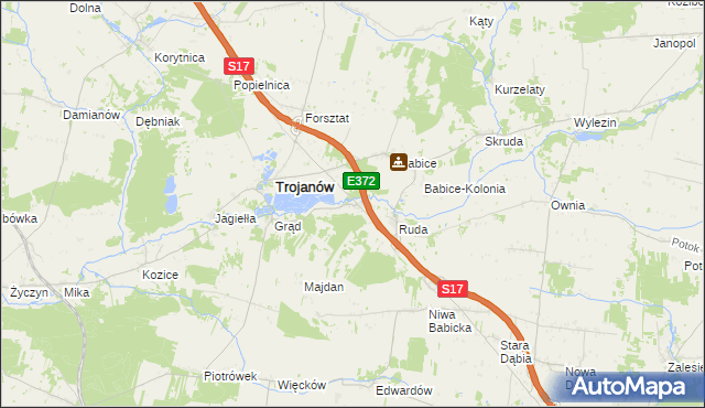 mapa Żabianka gmina Trojanów, Żabianka gmina Trojanów na mapie Targeo