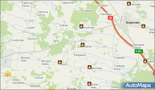mapa Zaborowice gmina Bojanowo, Zaborowice gmina Bojanowo na mapie Targeo