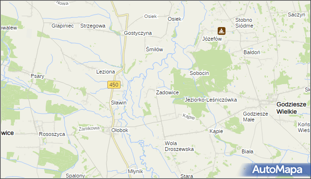 mapa Zadowice, Zadowice na mapie Targeo