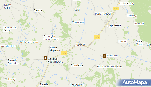 mapa Zamość gmina Sypniewo, Zamość gmina Sypniewo na mapie Targeo