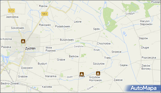 mapa Zarębów gmina Żychlin, Zarębów gmina Żychlin na mapie Targeo