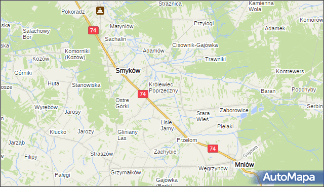 mapa Zastawie gmina Smyków, Zastawie gmina Smyków na mapie Targeo