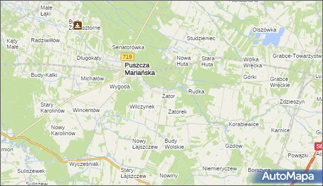 mapa Zator gmina Puszcza Mariańska, Zator gmina Puszcza Mariańska na mapie Targeo