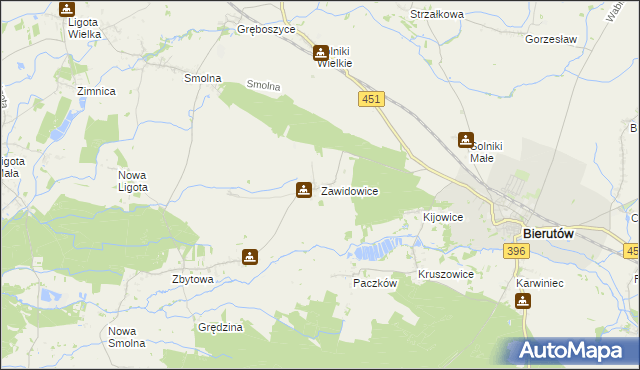 mapa Zawidowice gmina Bierutów, Zawidowice gmina Bierutów na mapie Targeo