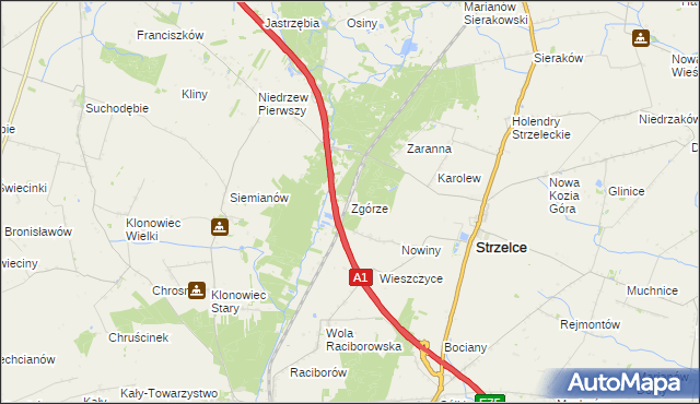 mapa Zgórze gmina Strzelce, Zgórze gmina Strzelce na mapie Targeo