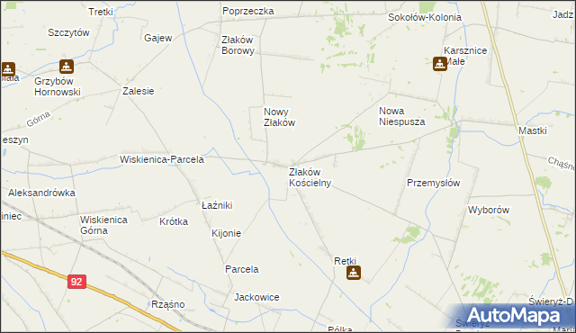 mapa Złaków Kościelny, Złaków Kościelny na mapie Targeo