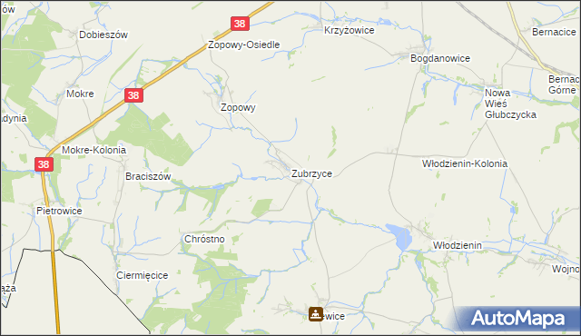 mapa Zubrzyce, Zubrzyce na mapie Targeo