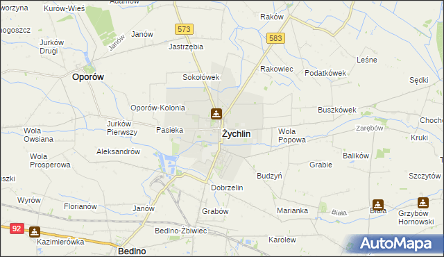 mapa Żychlin powiat kutnowski, Żychlin powiat kutnowski na mapie Targeo