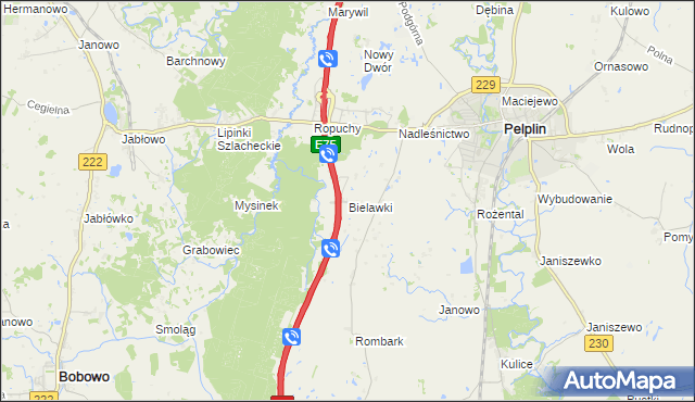 mapa Bielawki gmina Pelplin, Bielawki gmina Pelplin na mapie Targeo