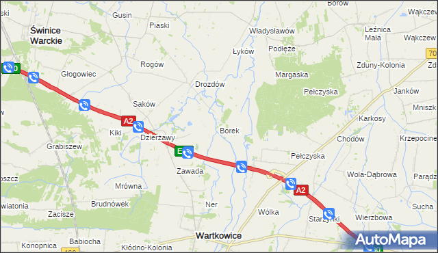 mapa Borek gmina Wartkowice, Borek gmina Wartkowice na mapie Targeo