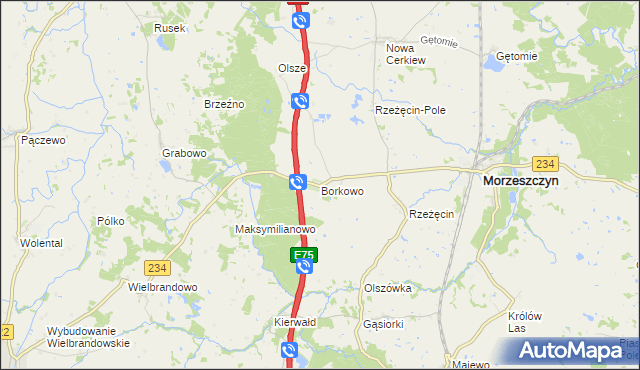 mapa Borkowo gmina Morzeszczyn, Borkowo gmina Morzeszczyn na mapie Targeo