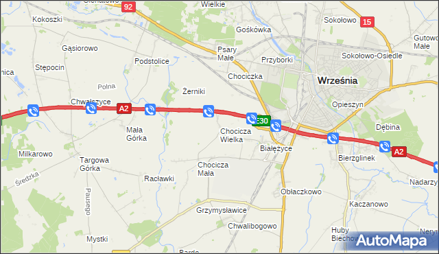 mapa Chocicza Wielka, Chocicza Wielka na mapie Targeo